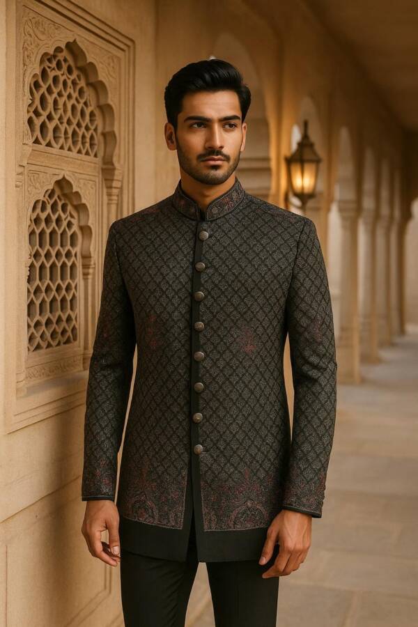 Black Classic Indo-western Suit - Image 2