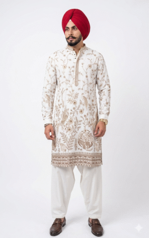 Men's Ivory Silk Kurta Salwar Set